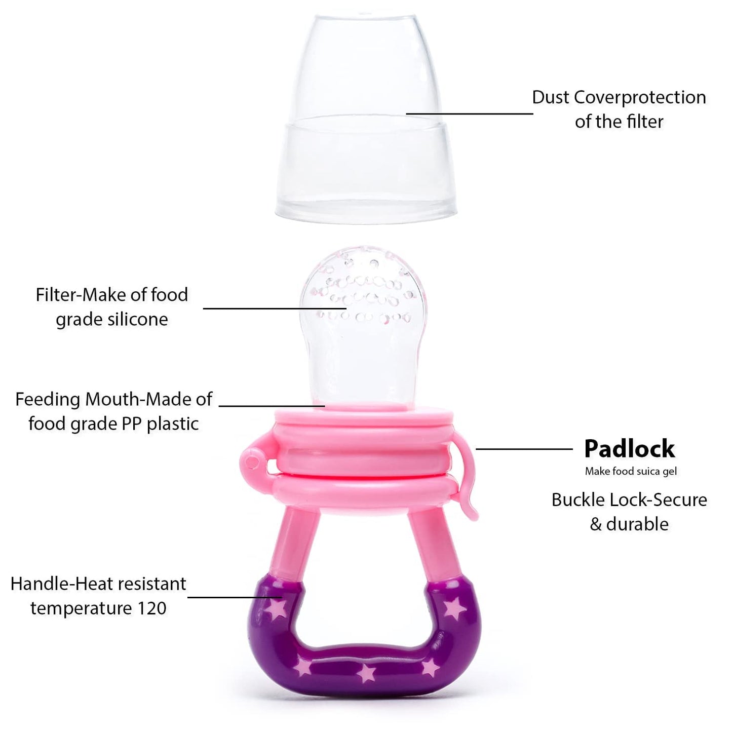 Mothercare Baby Food Feeder/Fruit Feeder Pacifier Nibbler (2 Pack) - Infant Teething Toy Teether Weaning in Appetizing Colors | + Additional Silicone Sacs