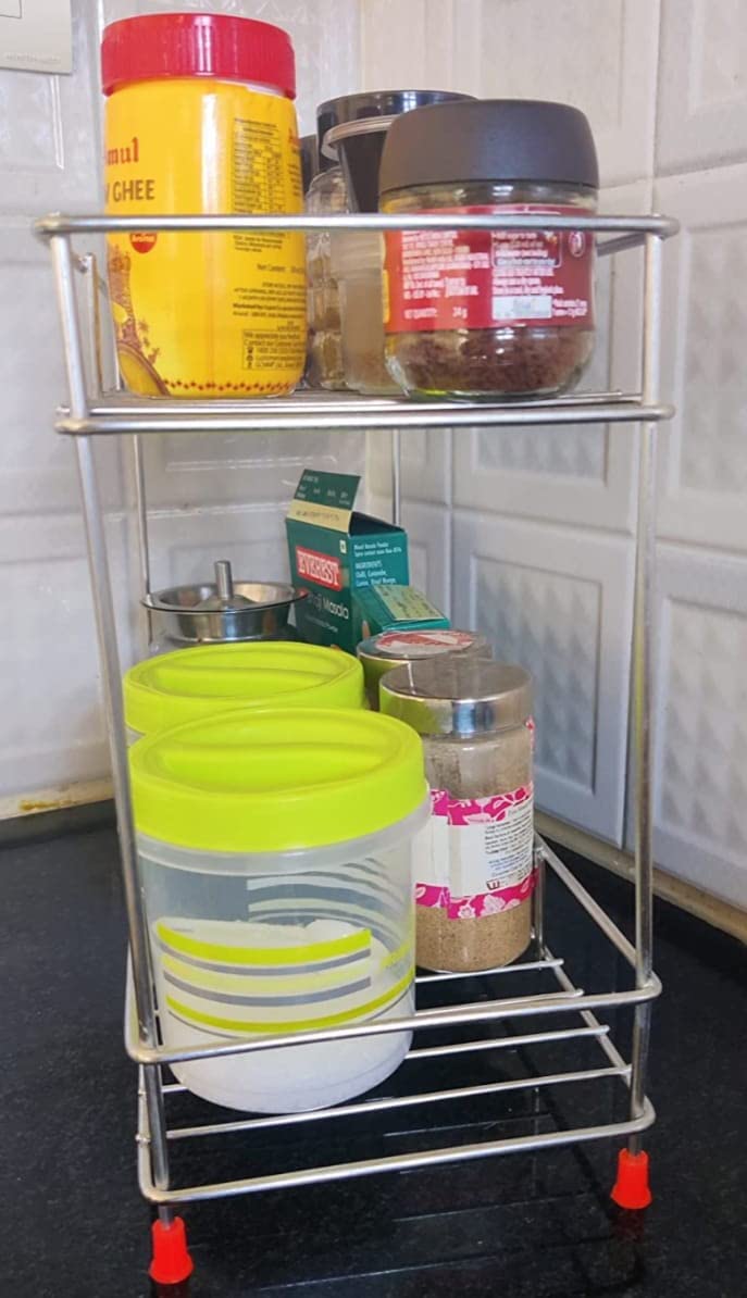 12FOR COLLECTION Stainless Steel 2 Tier Countertop Kitchen Rack|Pantry Storage Organizer | Multipurpose Storage Organizer | Kitchen Racks | Kitchen Organizer | Kitchen Accessories Rack, Tiered Shelf