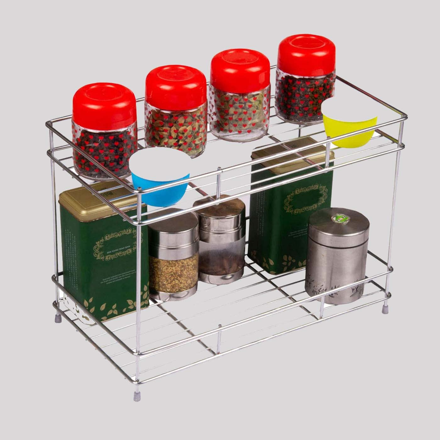 12FOR COLLECTION Stainless Steel 2 Tier Countertop Kitchen Rack|Pantry Storage Organizer | Multipurpose Storage Organizer | Kitchen Racks | Kitchen Organizer | Kitchen Accessories Rack, Tiered Shelf