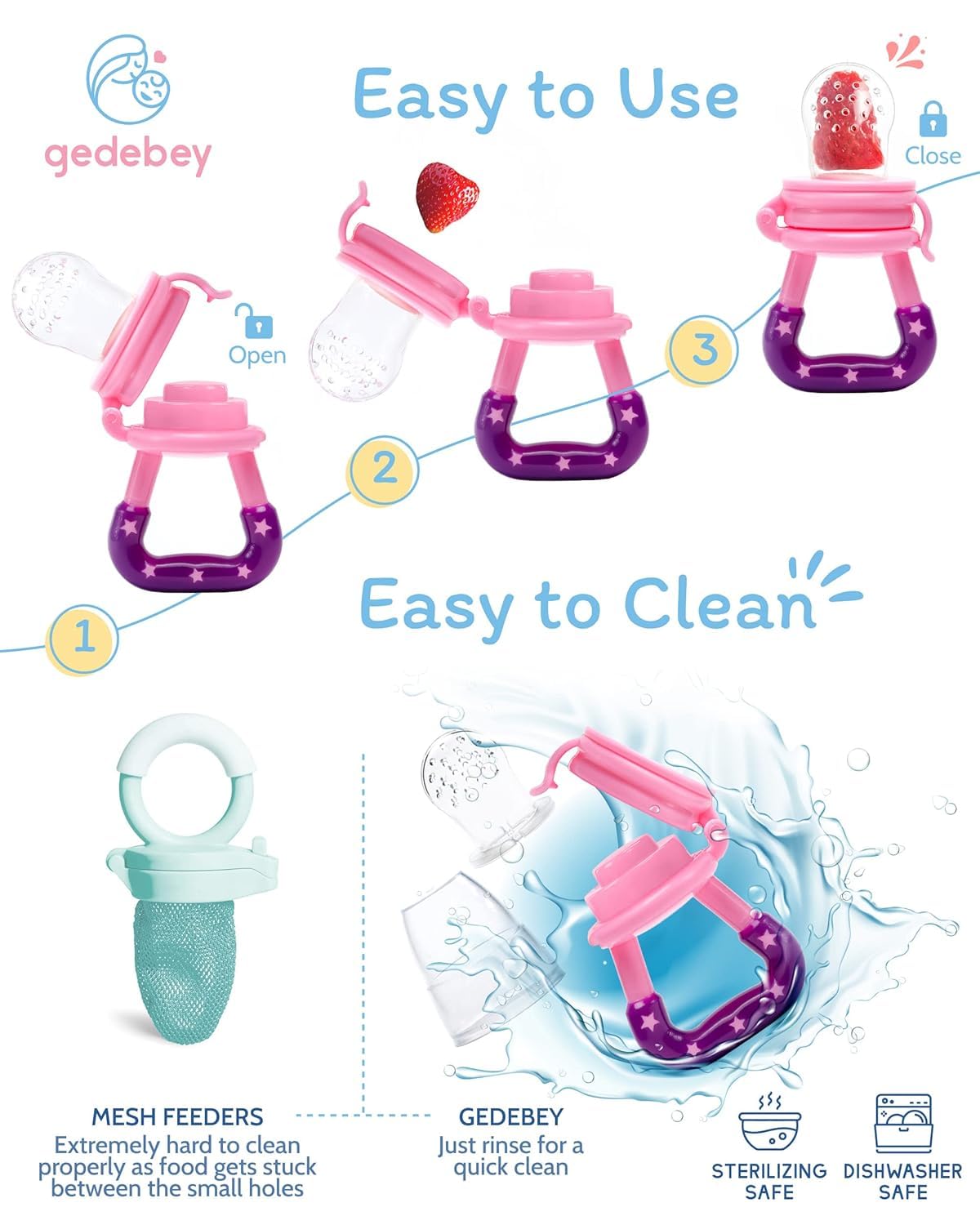 Mothercare Baby Food Feeder/Fruit Feeder Pacifier Nibbler (2 Pack) - Infant Teething Toy Teether Weaning in Appetizing Colors | + Additional Silicone Sacs