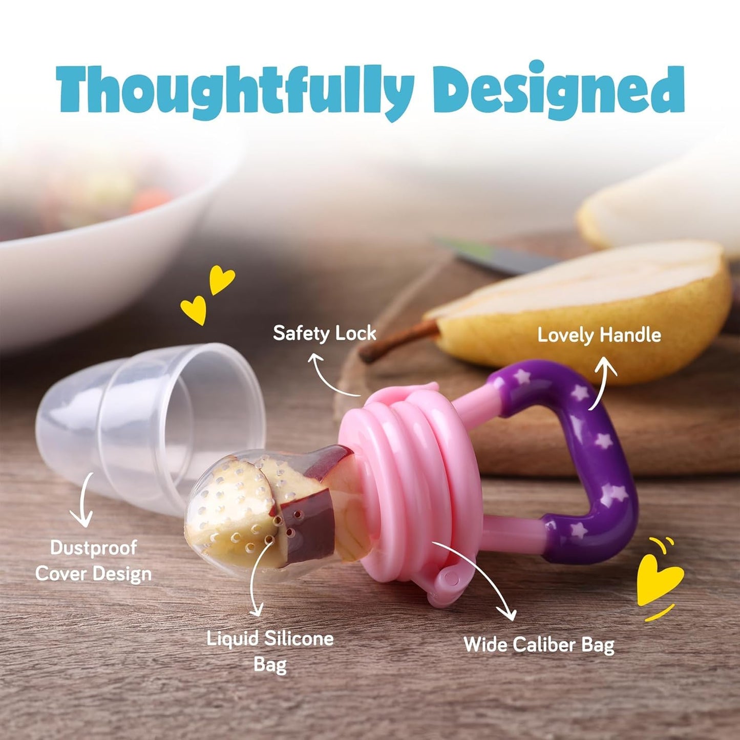 Mothercare Baby Food Feeder/Fruit Feeder Pacifier Nibbler (2 Pack) - Infant Teething Toy Teether Weaning in Appetizing Colors | + Additional Silicone Sacs